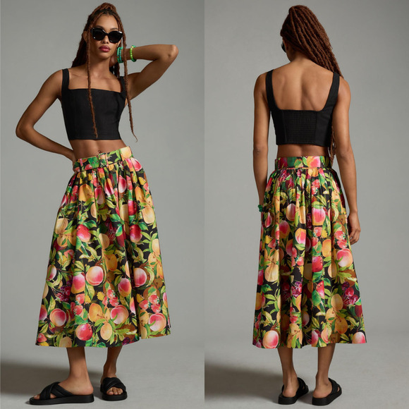 NWT Anthropologie Maeve Fruit Belted Maxi Skirt - Size 12 - Picture 1 of 8